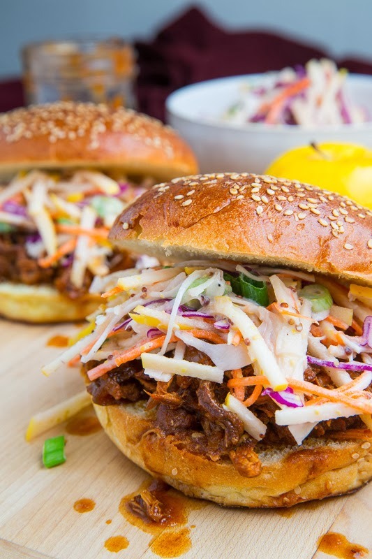 gastrogirl:  apple bbq pulled chicken sandwich with apple slaw.  