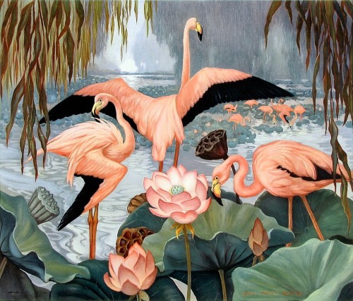 Jessie Hazel Arms Botke, Flamingos and Lotus