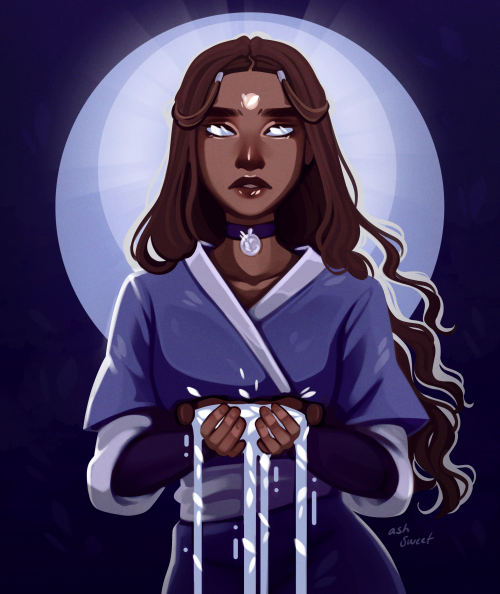 atladescribed: ashsweet: I wish I had her vibe [Image description: a digital drawing of Katara from Avatar: The Last Airbender. She has medium brown skin and long dark brown hair that is loose except for two loops on either side of her temples. She is