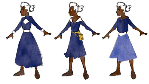 quest-draws:[Image description: 6 pictures featuring a character design process for a young Lucretia