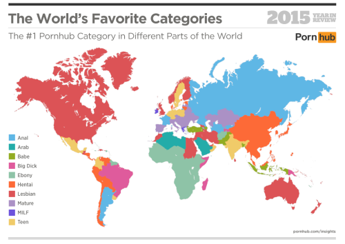 mapsontheweb: #1 PornHub category by country.