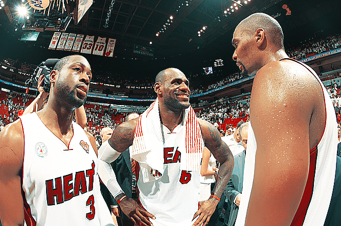 fyeahbballplayers:  Miami Heat Big 3.  2013 Finals. Game 6; 