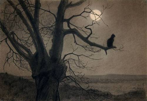 theophile-steinlen:  Cat in the moonlight, Theophile Steinlenhttps://www.wikiart.org/en/theophile-steinlen/cat-in-the-moonlight