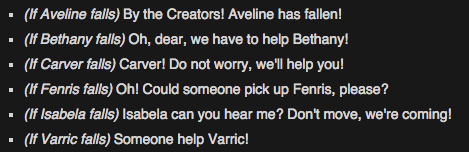 heroofferelden:  I think the best thing I’ve ever encountered in DA2 is the fight dialogue (which is dicks that they didn’t keep with that in DA:I but that’s for another time)  because first you have Anders  like thats really sweet and he’s nice