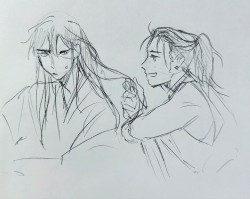 alfajorcita:yayee-prsp:yayee-prsp:THEY.[id: three pencil drawings of zuko and sokka from ‘avatar: the last airbender’. the first shows them from the chest up, zuko leaning his head on sokka’s shoulder, who strokes his hair and chats