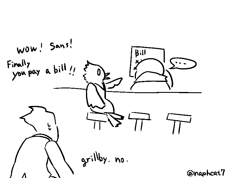 mooncatyao:  naphcat7:  Grillby paid sans’ bill by using sans’ body…* Grillby