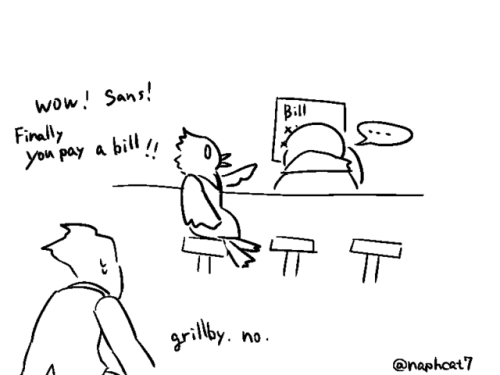 mooncatyao:  naphcat7:  Grillby paid sans’ bill by using sans’ body…* Grillby looks happy.SOULSWAPTALE belongs to @mooncatyao  X'DDDDDD  grillby nooooo! 