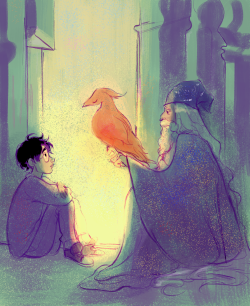 bevsi:  harry, dumbledore, and fawkes 