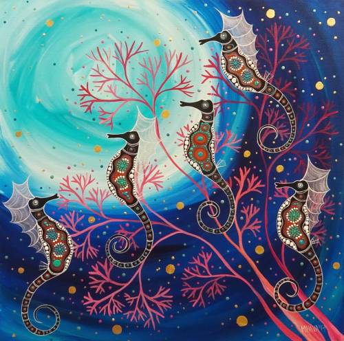 jareckiworld:Melanie Hava (Winden) — Seahorses and Pink Coral  (acrylic on linen, 2013)