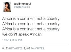thatgirlsalina:  why is this so hard for people to understand there are so many countries and languages in Africa… but of course…. I blame the education system :/