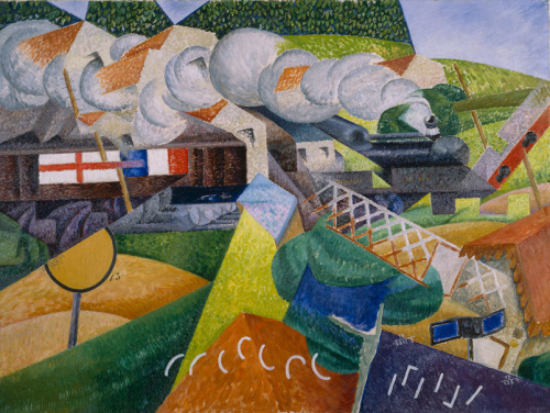 Red Cross Train Passing a Village, 1915, Gino SeveriniMedium: oil,canvas