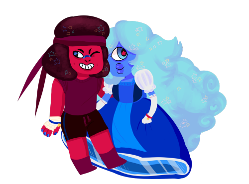 officialmspaint:  rube and sapphy   lapis || rose quartz  || pearl 