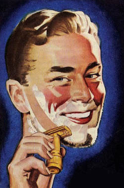 Shaving - detail from 1947 Stahly Razor ad.