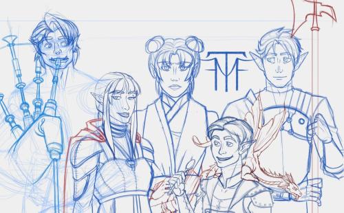 The current cast of my D&amp;D campaign. I’ve been plucking away at this piece when I find time. Fro