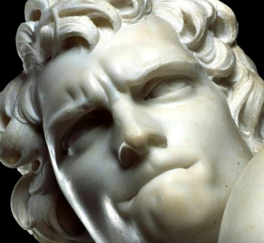 m1male2:David by Gian Lorenzo Bernini (1598-1680) one of the greatest baroque geniuses of his time.  Made in marble, the sculpture dates from 1623-24.  The work was commissioned by Cardinal Scipione Borghese, one of the sculptor’s patron and is