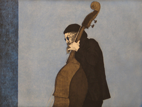 Bass Player     -     Dean Mitchell 2002American b.1957- Colour Etching and Aquatint