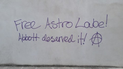 Solidarity graffiti, posters and banners seen around Sydney in April and May 2018 for Astro Labe, a 