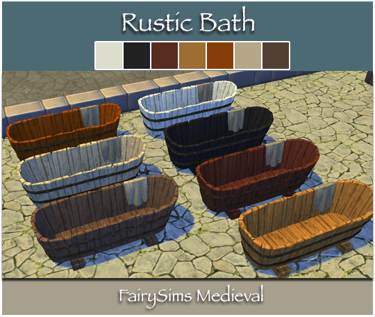 A recolor of the TSM Rustic Bath conversion by @simverses. Tub Comes in 7 swatches to match the wood colors @zx-ta uses in her TSM conversions.
Mesh HERE
Download OneDrive