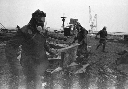 “Liquidators” work to clear the debris caused by the explosion of the nuclear reactor at