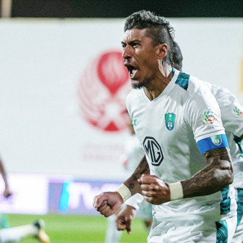 Paulinho celebration his goal vs Alhazem during Saudi Professional League match.