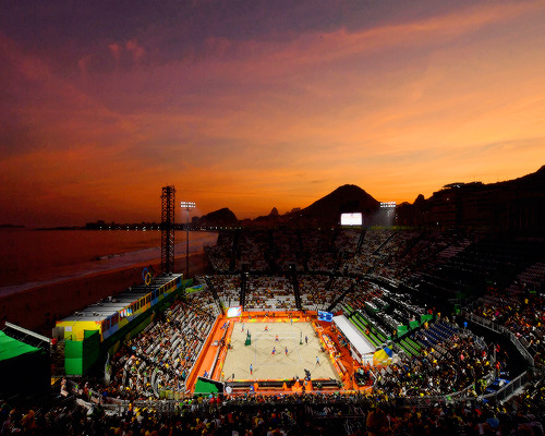 oliviergiroudd: A general view as the sun sets on Day 1 of the Rio 2016 Olympic Games at the Beach V