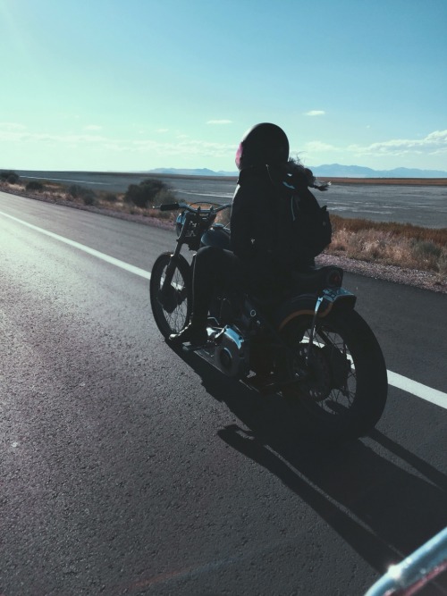 moldiegoldies:  Nina took a photo of me gassing a motorcycle