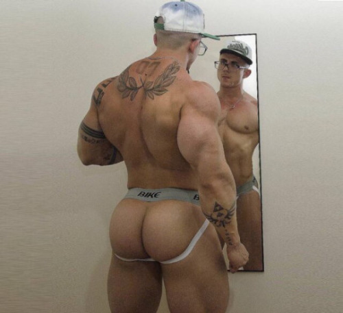 gay-porn-actors:muscle ass, muscle, Jockstrap, tattoos, sexy