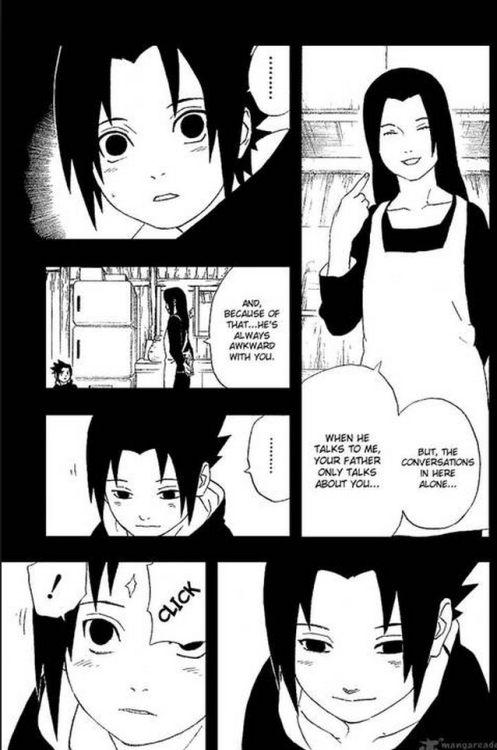 kimonomoon:  Sasuke in Protective Father mode demanding in anger where his is daughter went ^^ and then goes into Protective husband mode when Orochimaru insults his wife by basically putting it like his wife is weak. I loved Sasuke’s response back