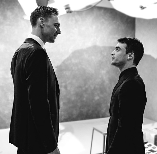 coporolight:Tom Hiddleston and Daniel Radcliffe talk together during a photoshoot for the 2013 Toron