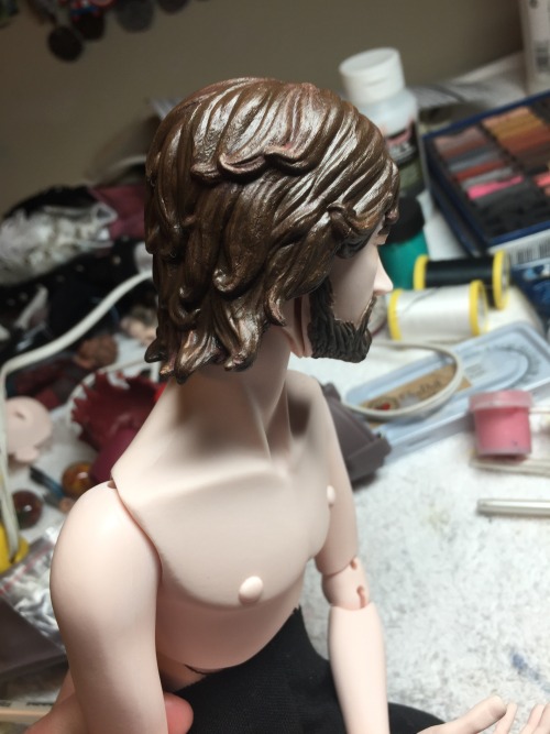 buffdolls: Beardy Steve gets some shaggy hair. It’s a Monster High wig I repainted. More amazi