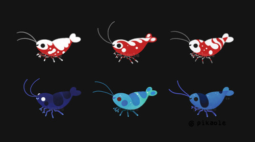 pikaole:Red and blue shrimps[ Patreon / twitter / shop / print / shrimp stickers / Samsung & LIN