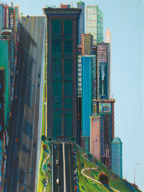Wayne Thiebaud (American. b. 1920, Mesa, AZ, USA) - Hill Street (Day City), 1981   Paintings: Oil on