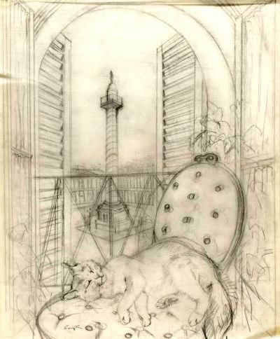 Place Vendome,  Paris  (Sketch)   - Tsuguharu Foujita 1951Japanese 1886-1968