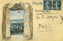 wasbella102:  Pablo Picasso, postcard to Jean Cocteau 1919 