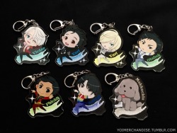 yoimerchandise: YOI x A3 Acrylic Keychains (Vol. 4) Original Release Date:October 2017 Featured Characters (7 Total):Viktor, Yuuri, Yuri, Otabek, Phichit, Seung Gil, Makkachin Highlights:All the characters do a Ina Bauer element on the ice! This is one