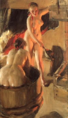 artist-zorn: Women Bathing in the Sauna, Anders Zorn Medium: oil,canvashttps://www.wikiart.org/en/anders-zorn/women-bathing-in-the-sauna-1906 