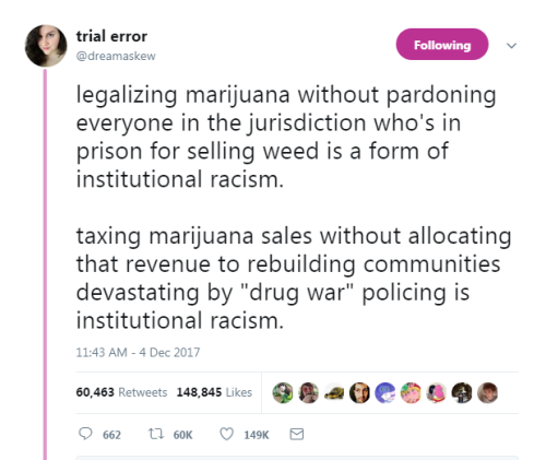 “legalizing marijuana without pardoning everyone in the jurisdiction who&rsquo;s in prison for selli