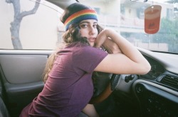 americanapparel:  Taylor wearing the Rainbow Loop Terry Headband, Unisex Tri-Blend Short Sleeve Track Shirt, and Drawcord Cuff Short: 