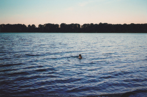 Sarah swimming at sunset, Sauvie Island