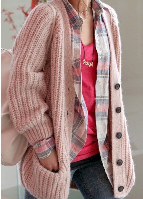 gorogoroiu:  Pink Knit Cardigan 