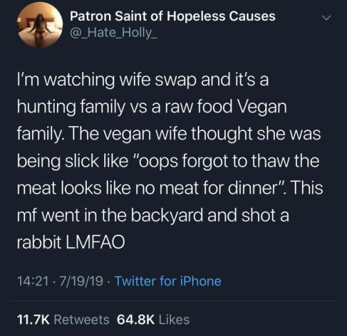 feralsaarebas: Vegans really wildin’ in the notes. 1.) The hunting family DID NOT force the wo