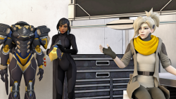 athenaasa: So this is another image I did playing around with the Overwatch models  and created some models, Pharah with no Power Armor and Casual Mercy,  maybe I will do short comics with the models soon   