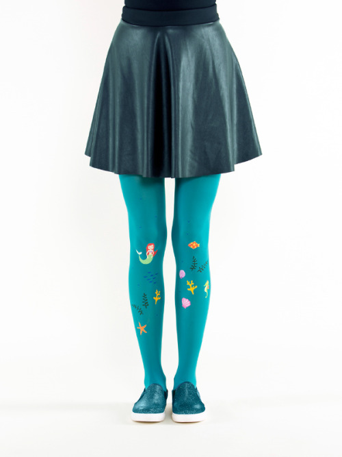 Ariel TightsCute underwater pattern with mermaid Ariel on blue-green semi-opaque tights (the pattern