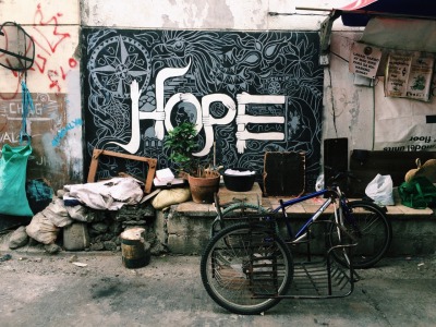 “Today in random, hidden, awesome Manila street art: HOPE. Spotted in the back alleys of Camp Crame.
”