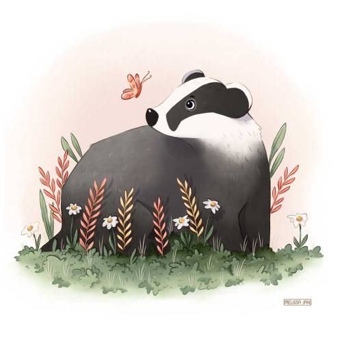 melissajanart:Badger and a butterfly :)