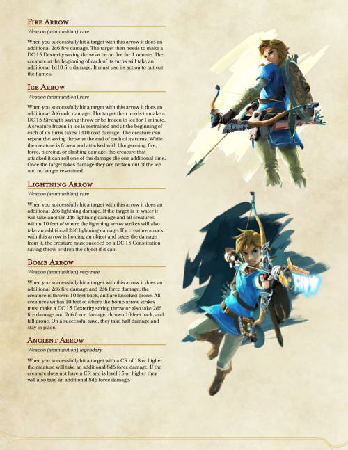 Another homebrew commissioned by  etrius-evermore. I made the arrows from Breath of the Wild into D&