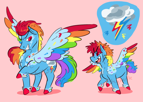 Here’s my Rainbowdash redesign!She has cool eyebrows, colorful wings, awesome hair, and is a pegasus