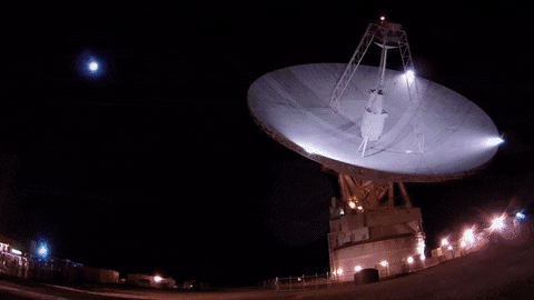A time-lapse clip of a satellite dish. As it goes from day to night, the satellite changes position. Credit: NASA