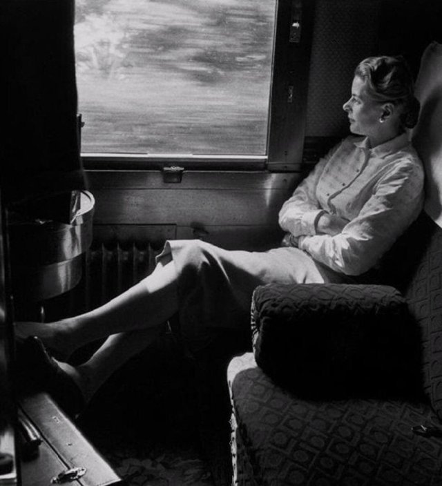 Ingrid Bergman in Rome, on the train to the Cannes film festival
 ph by David Seymour