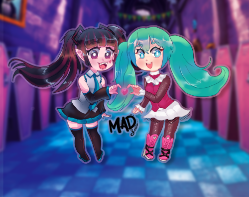 other crossover this time draculaura is using miku clothes and miku Lala’s